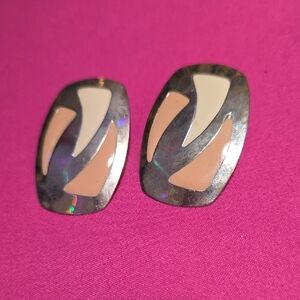 Silver and Cream Geometric Earrings